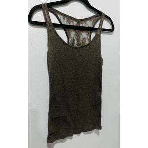 American Eagle Women Y2K Lace Back Ribbed Knit Preppy Cami Size L Gray Ribbed